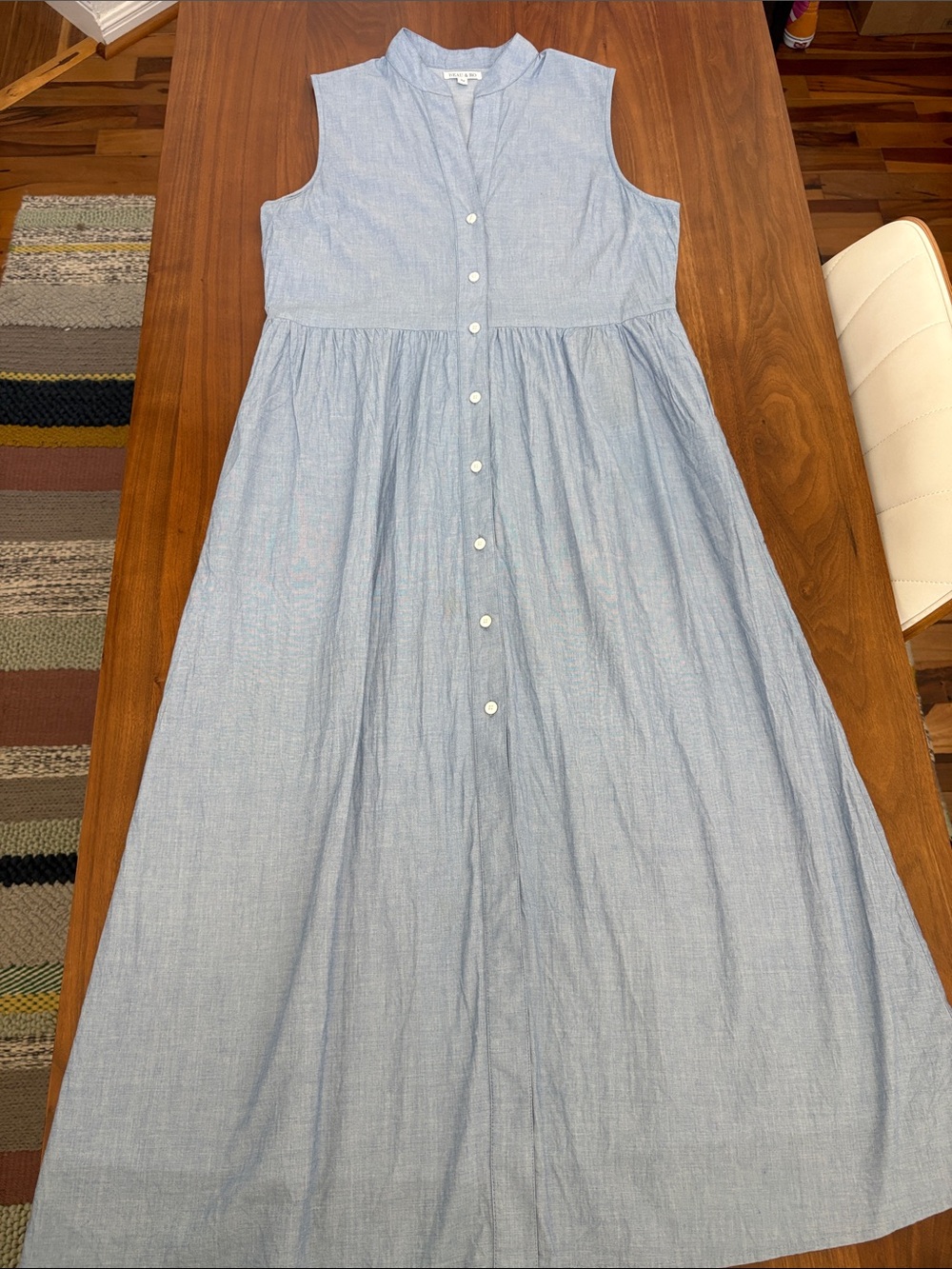 Beau & Ro Chambray Blue Button Front Midi Maxi Dress – Size Medium - Picture 4 of 10